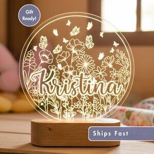 Flower & Butterfly Night Light – Personalized LED Room Decor